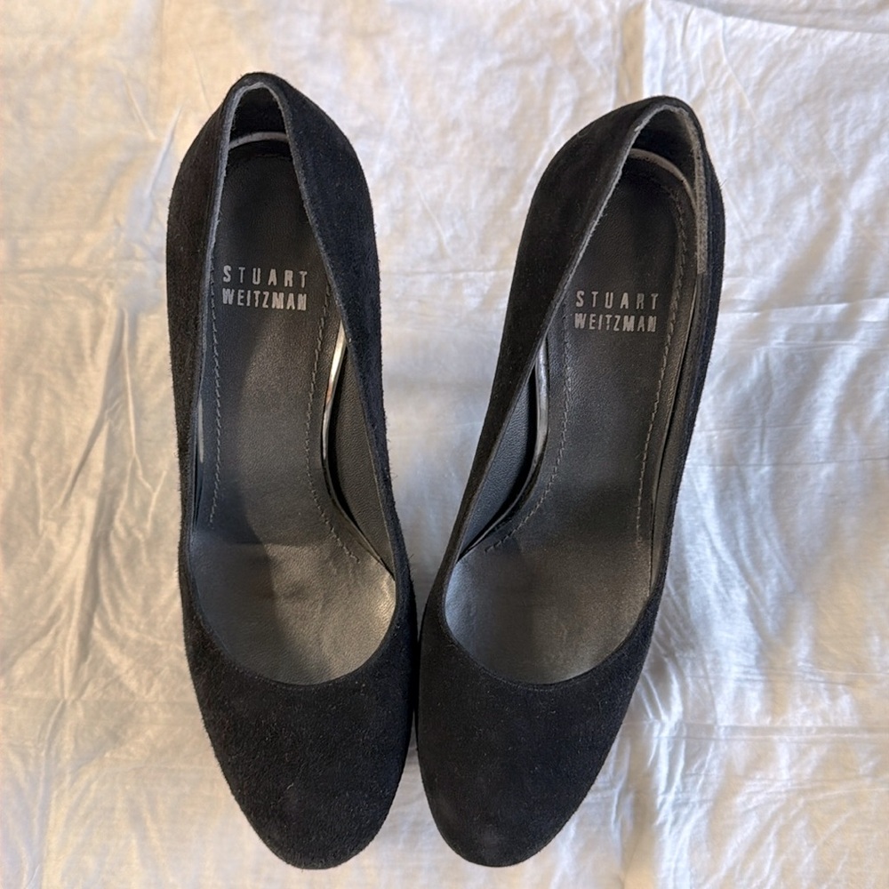 Stuart Weitzman Black Suede Rounded Stilettos 6M